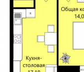 1-комн, 46 кв м, этаж 5/18 жилой район Юбилейный, 3-й микрорайон