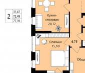 2-комн, 72 кв м, этаж 11/18 жилой район Юбилейный, 3-й микрорайон