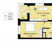 1-комн, 50 кв м, этаж 11/18 жилой район Юбилейный, 3-й микрорайон