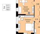2-комн, 73 кв м, этаж 1/18 жилой район Юбилейный, 3-й микрорайон