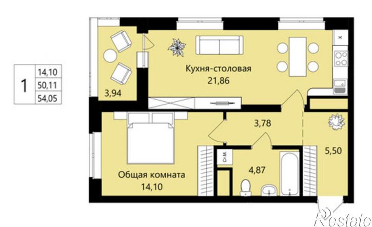 1-комн квартира в новом доме жилой район Юбилейный, 3-й микрорайон