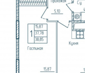 1-комн, 39 кв м, этаж 4/18 улица Федосеенко, 2