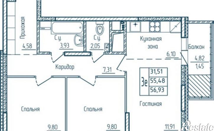 2-комн квартира в новом доме улица Федосеенко, 2,  д. 2