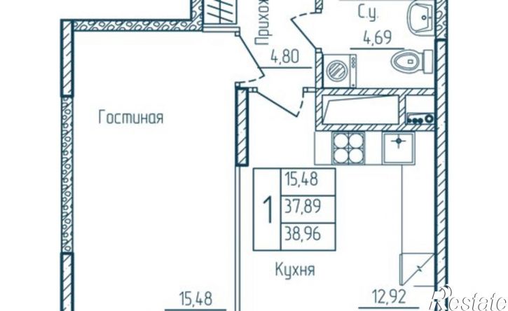 1-комн квартира в новом доме улица Федосеенко, 2,  д. 2