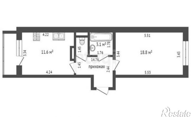 1-комн квартира ул Набережная 1-я, 14,  д. 14
